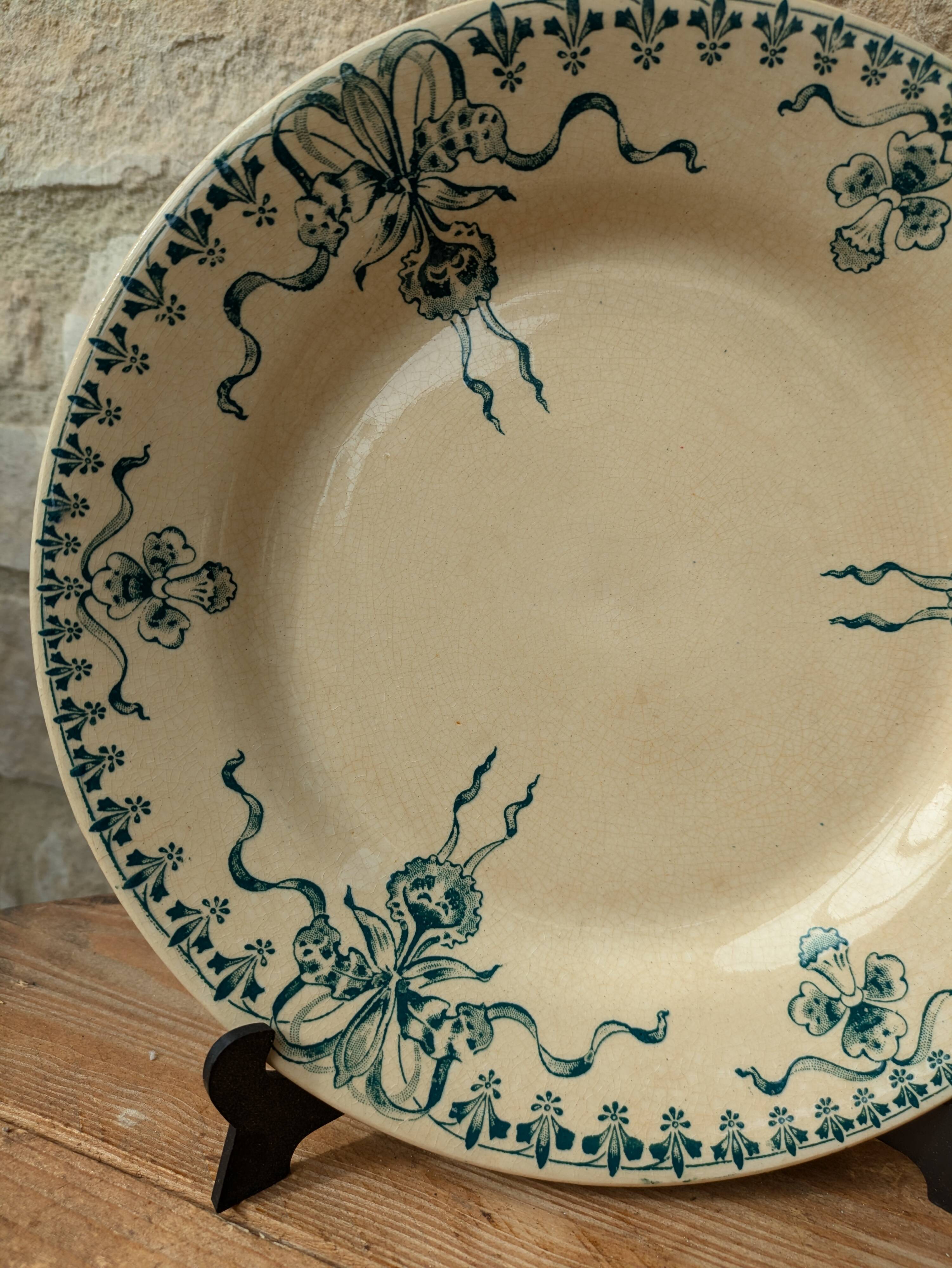 Set of 4 old opaque porcelain plates from Gien, Venice Terre de fer model