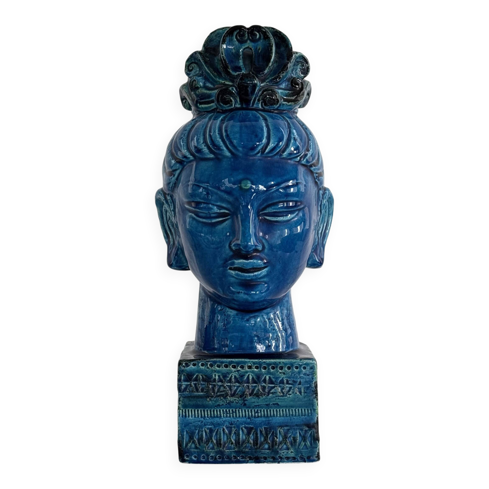 Aldo Londi for Bitossi Kwan Yin Buddha Rimini Blu, Italy, 1970s