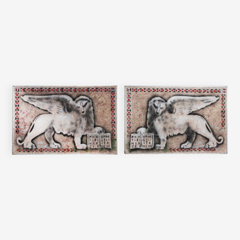 Peintures "lions de venise" par gio magri, set de 2, 1970s