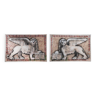 Peintures "lions de venise" par gio magri, set de 2, 1970s