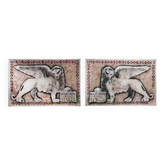Paintings "lions of venice" by gio magri, set of 2, 1970s