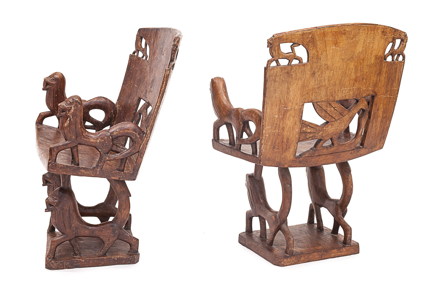 Set of 4 carved armchairs, 1950