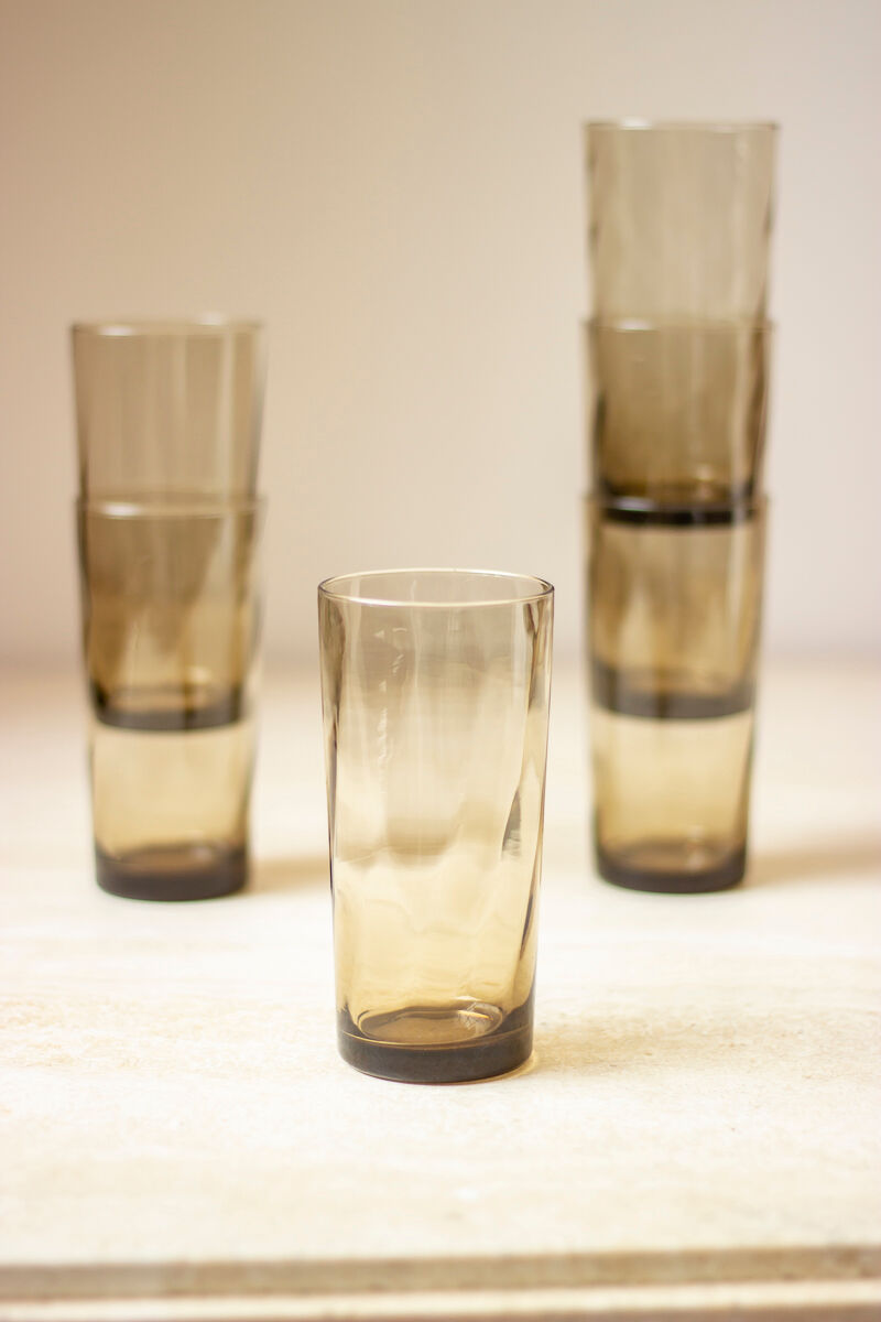 6 high glasses streaked in smoked glass