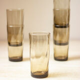 6 verres hauts striés en verre fumé