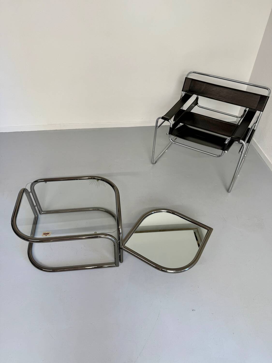 Vintage tubular coffee table with glass top, Italian design Morex, 70s