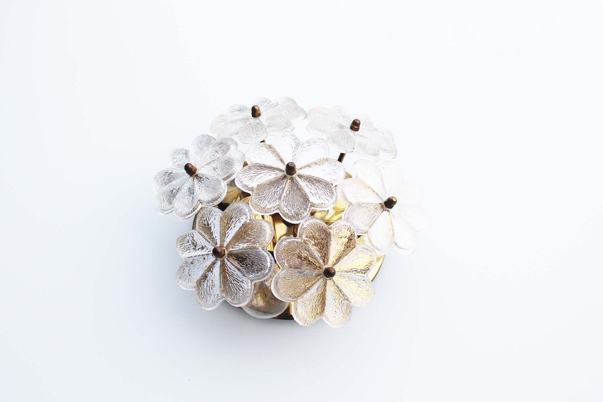 Petite brass and Murano glass flower flush mount light by E. Palme