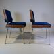 Pair of Marcom chairs in electric blue fabric, teak and chrome metal, 1970.