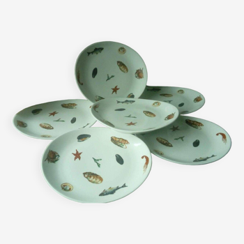 6 grandes assiettes a poisson crustace porcelaine epaisse pillivuyt