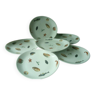 6 grandes assiettes a poisson crustace porcelaine epaisse pillivuyt