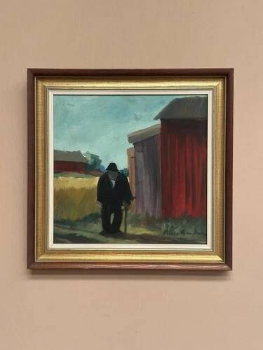 Swedish Oil on panel "man standing" by Svan Grandin, Vintage & Framed 40×38cm