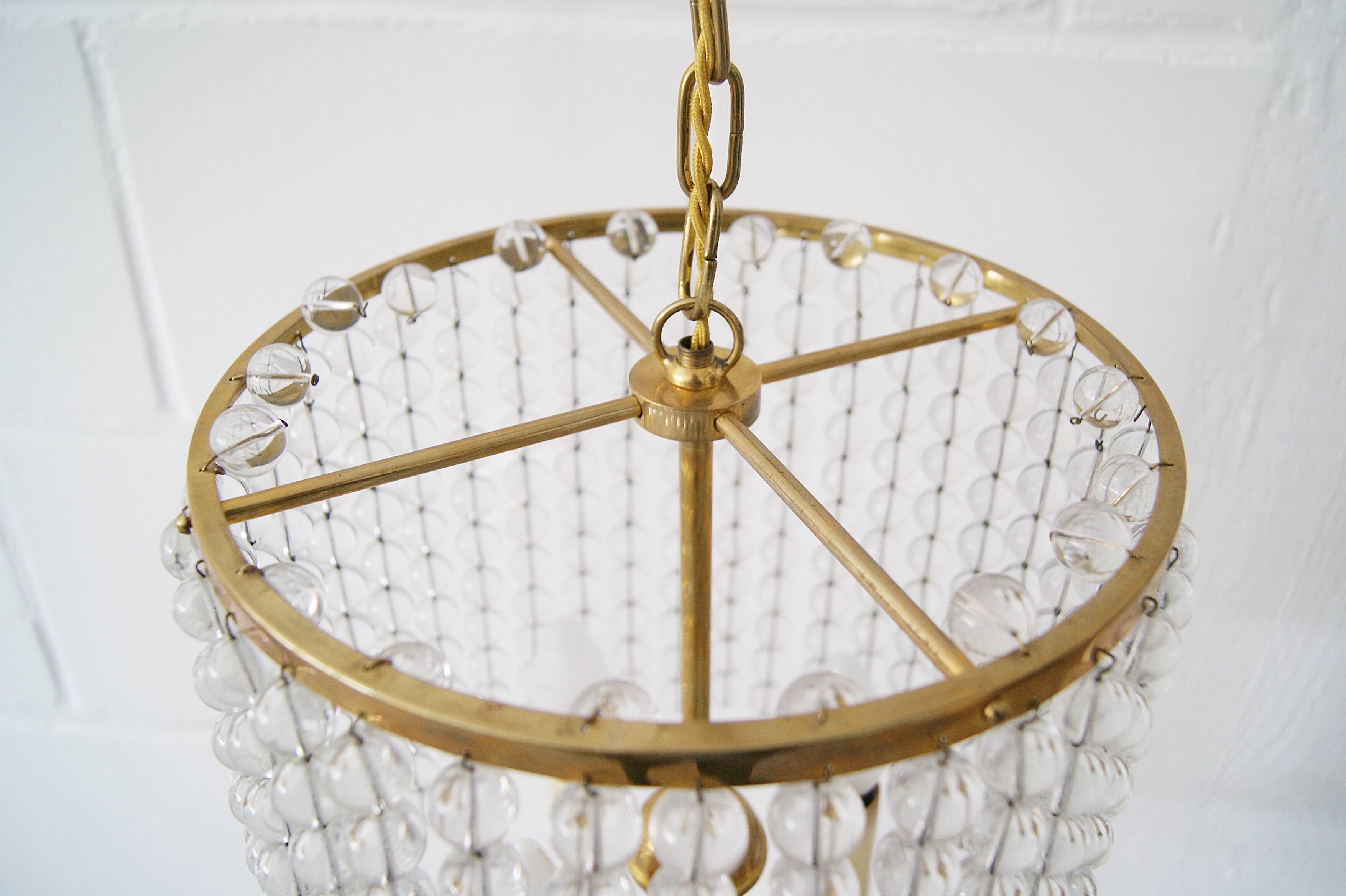 Chandelier antique four flames with glass beads, brass, boho lamp