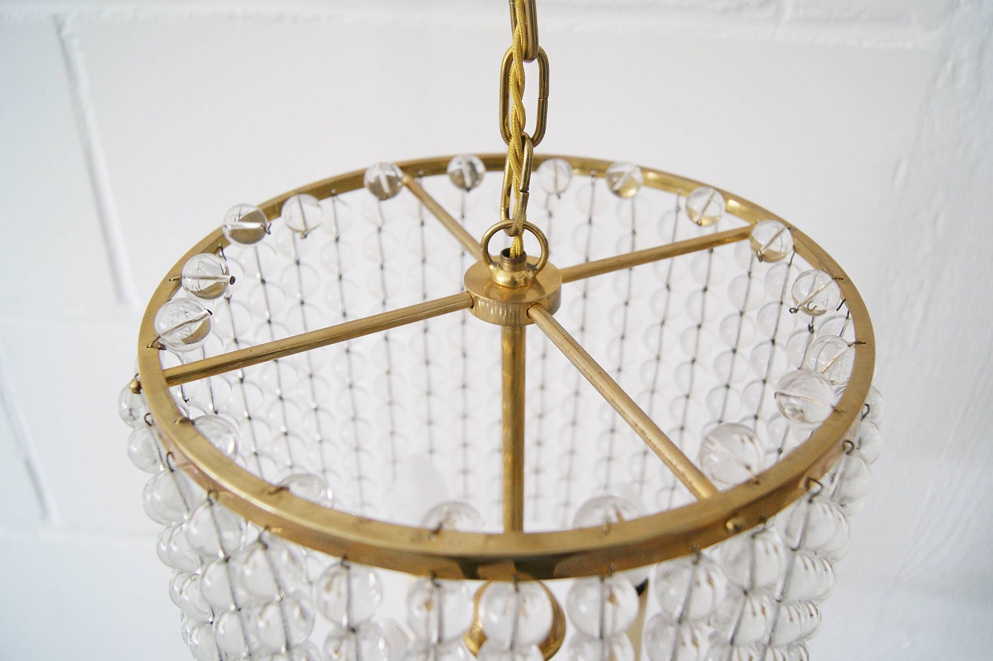 Chandelier antique four flames with glass beads, brass, boho lamp