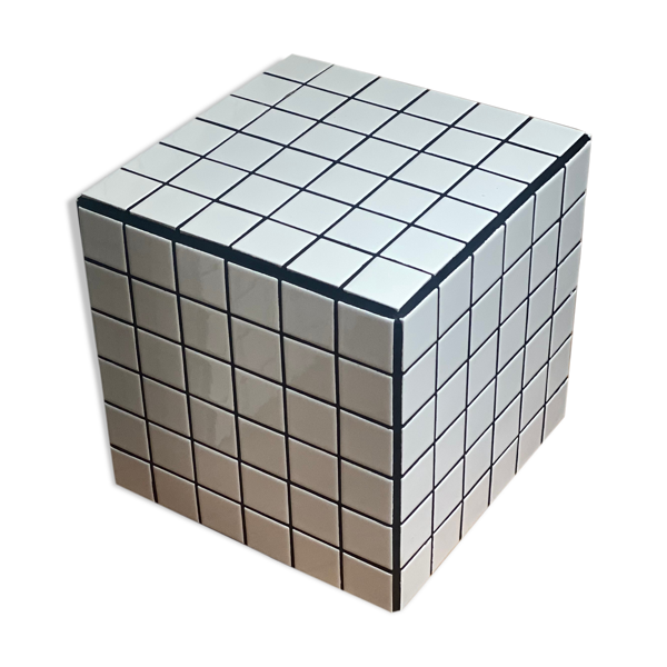 Cube bout de canapé carrelage mosaïque blanc joint noir | Selency
