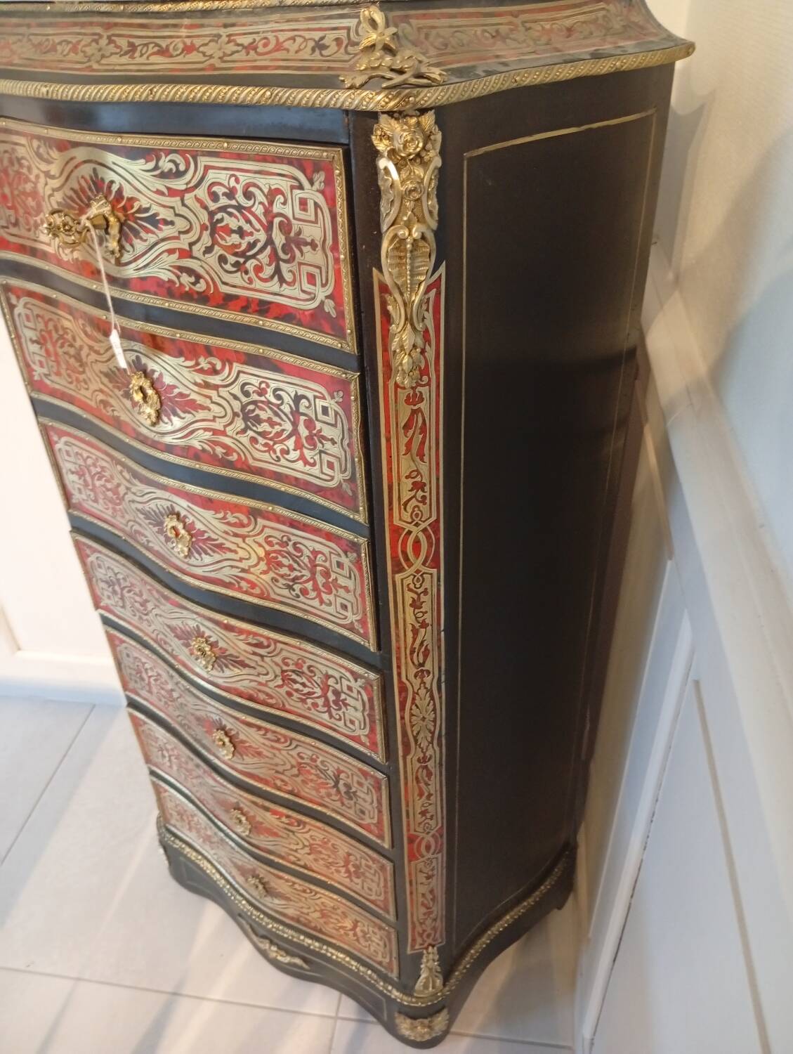 Boulle marquetry secretary desk with weekly drawer