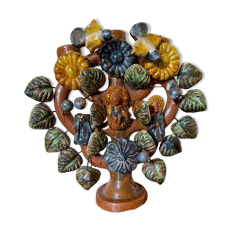 Antique terracotta tree of life candlestick