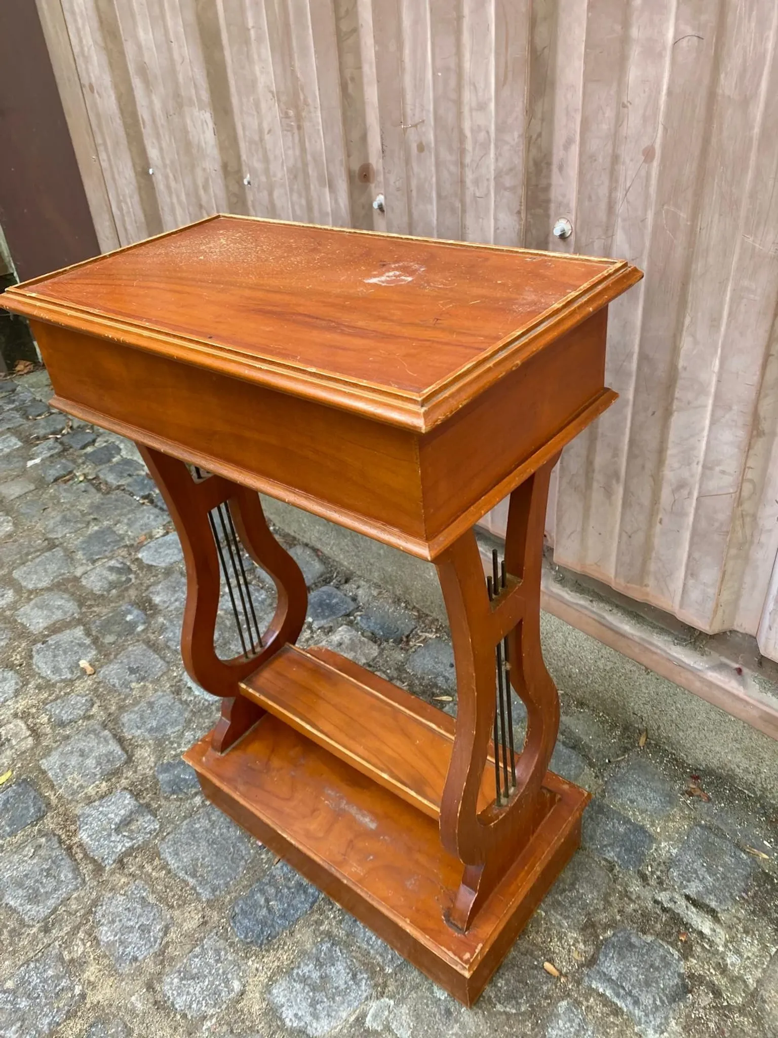 Vintage Wooden Console Table with Lyre Legs — Empire Directoire Style 1960