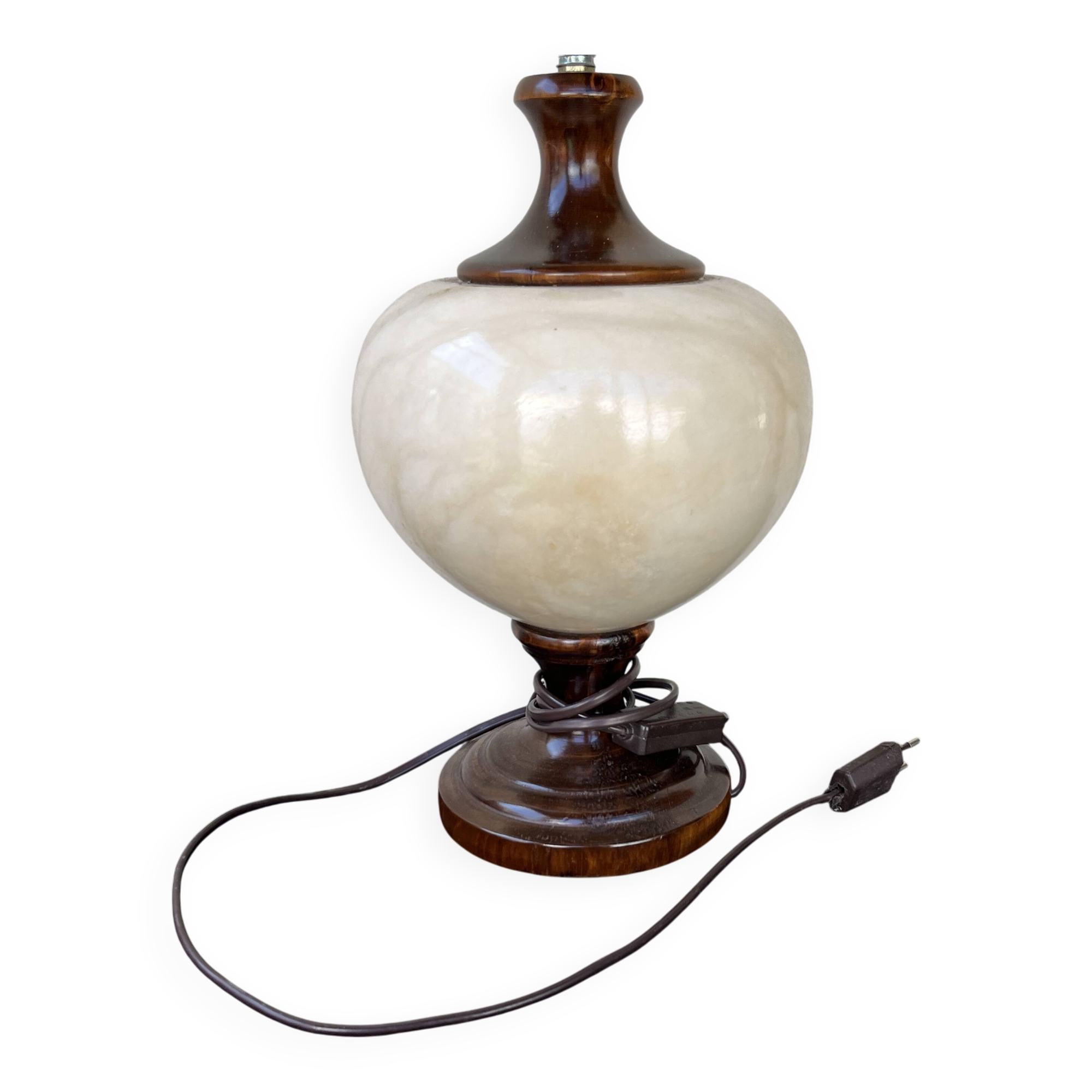 Vintage wooden and alabaster lamp – baluster shape