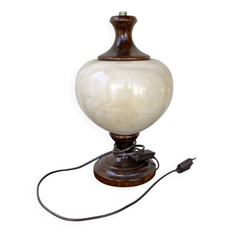 Vintage wooden and alabaster lamp – baluster shape