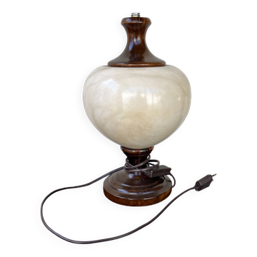 Vintage wooden and alabaster lamp – baluster shape