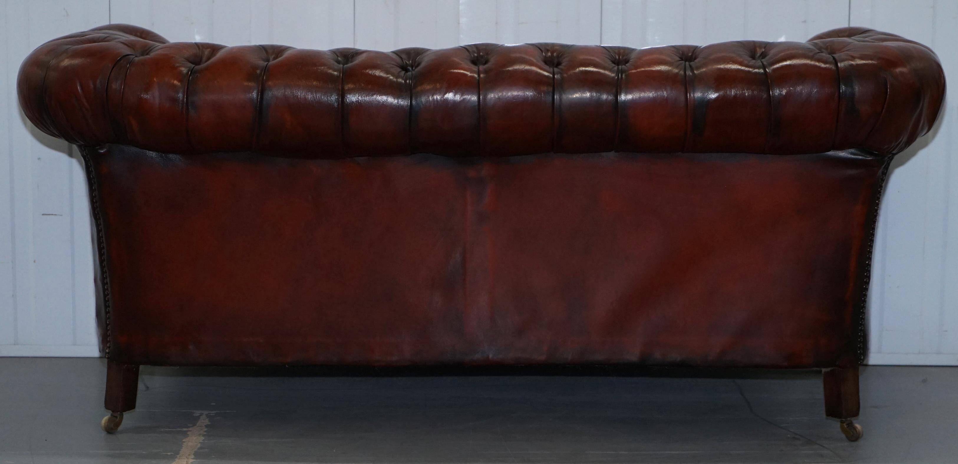 Small Victorian leather Chesterfield sofa