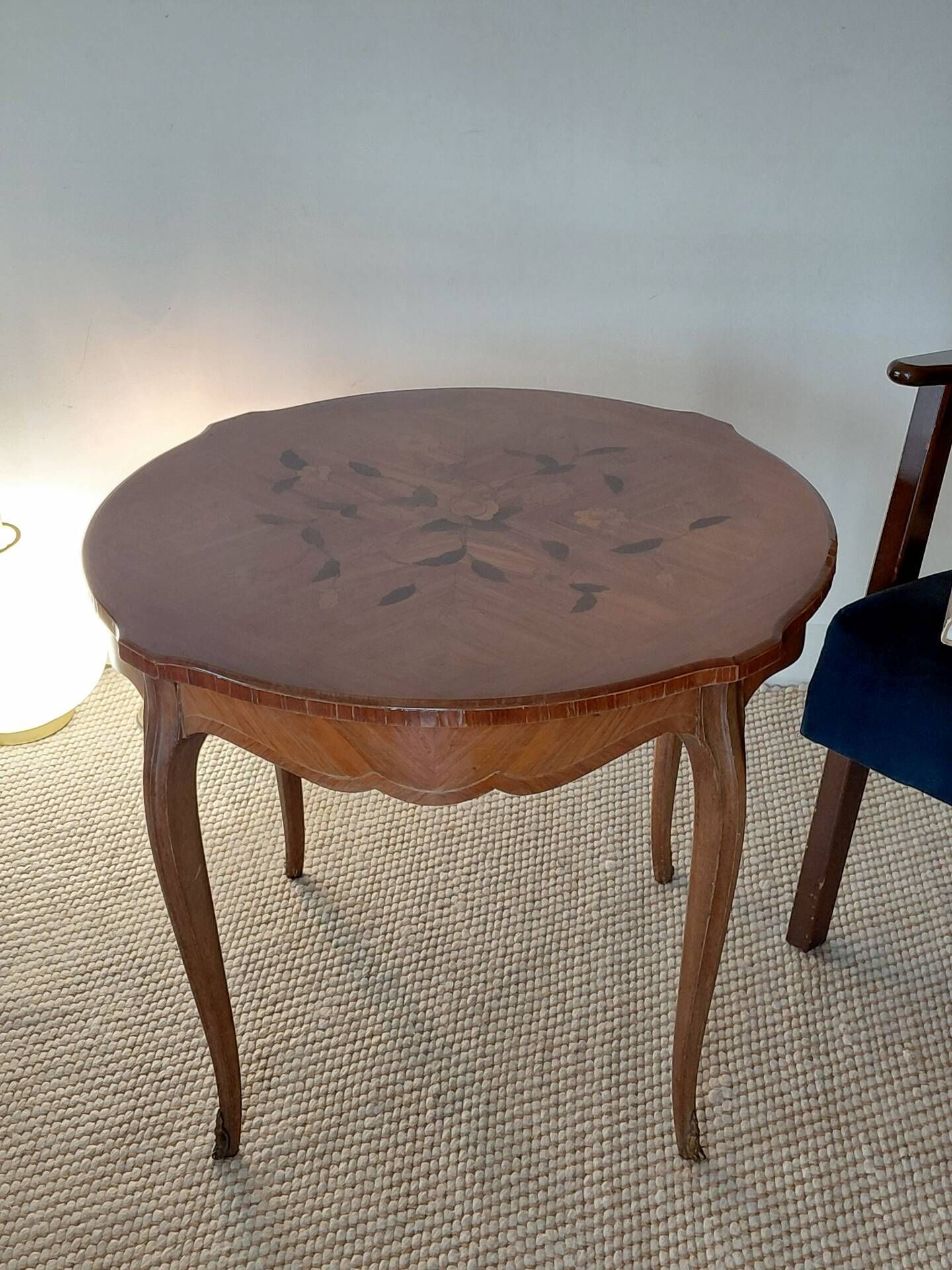Flying table in Louis XV style with floral marquetry and bronze fittings.