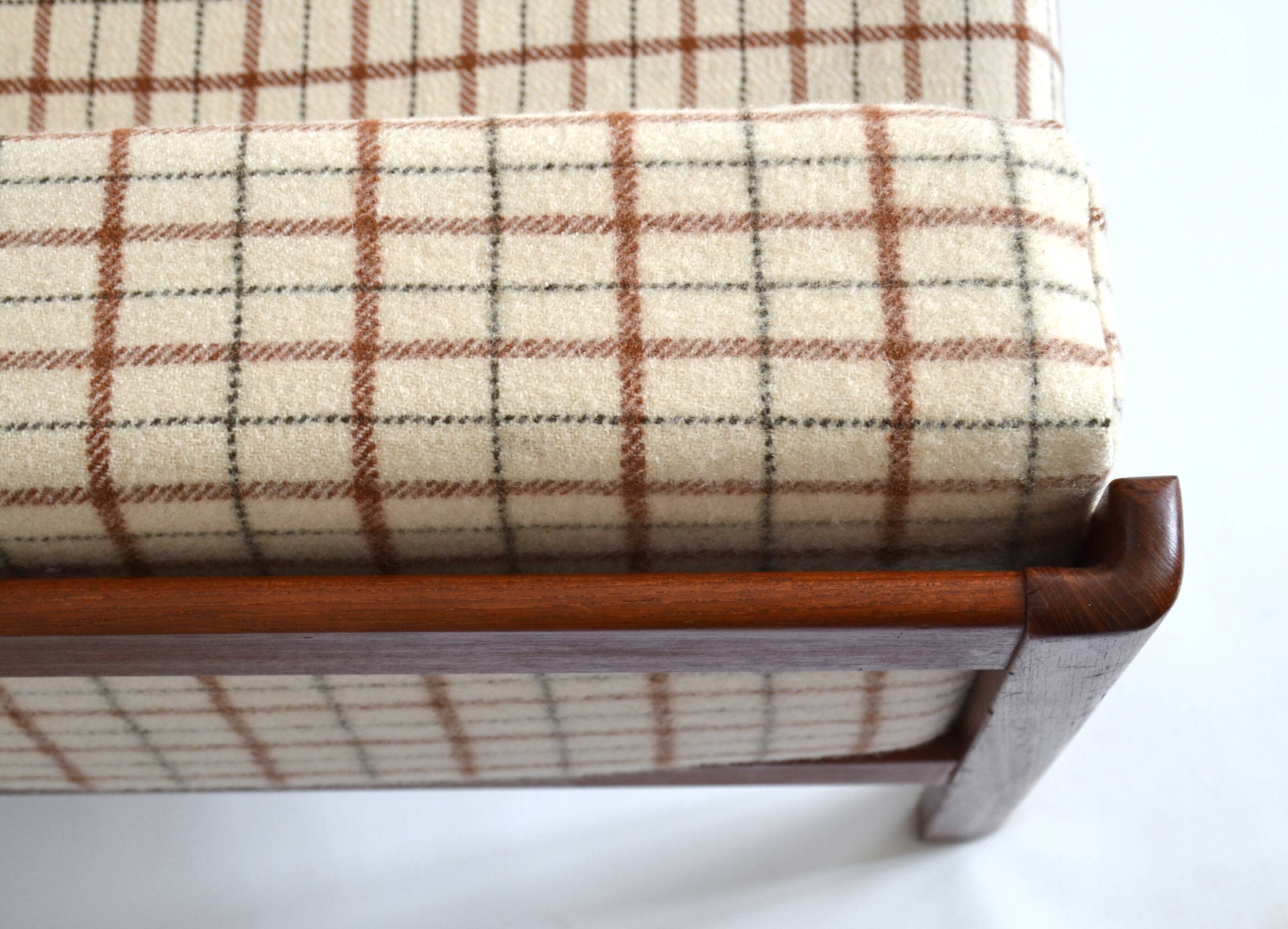 Vintage mid 20th century danish style day sofa, teak, wool upholstery, Scandinavian 1960s