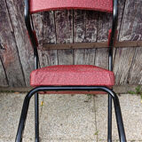 Design armchair, metal and red skai, vintage, 50s