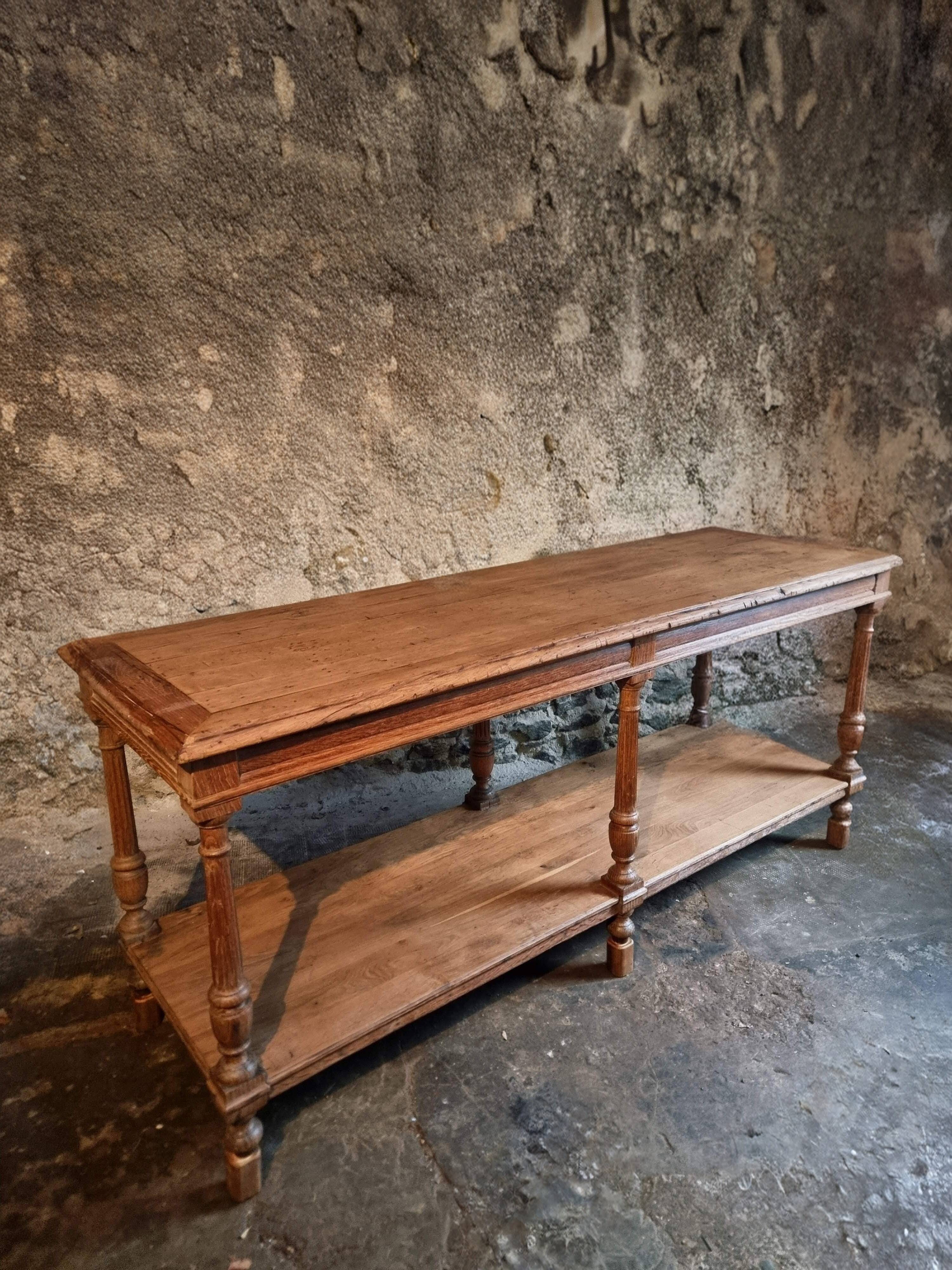 French 19th-century oak draper's table – Antique kitchen island console