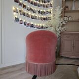 Fauteuil crapaud en velours vieux rose
