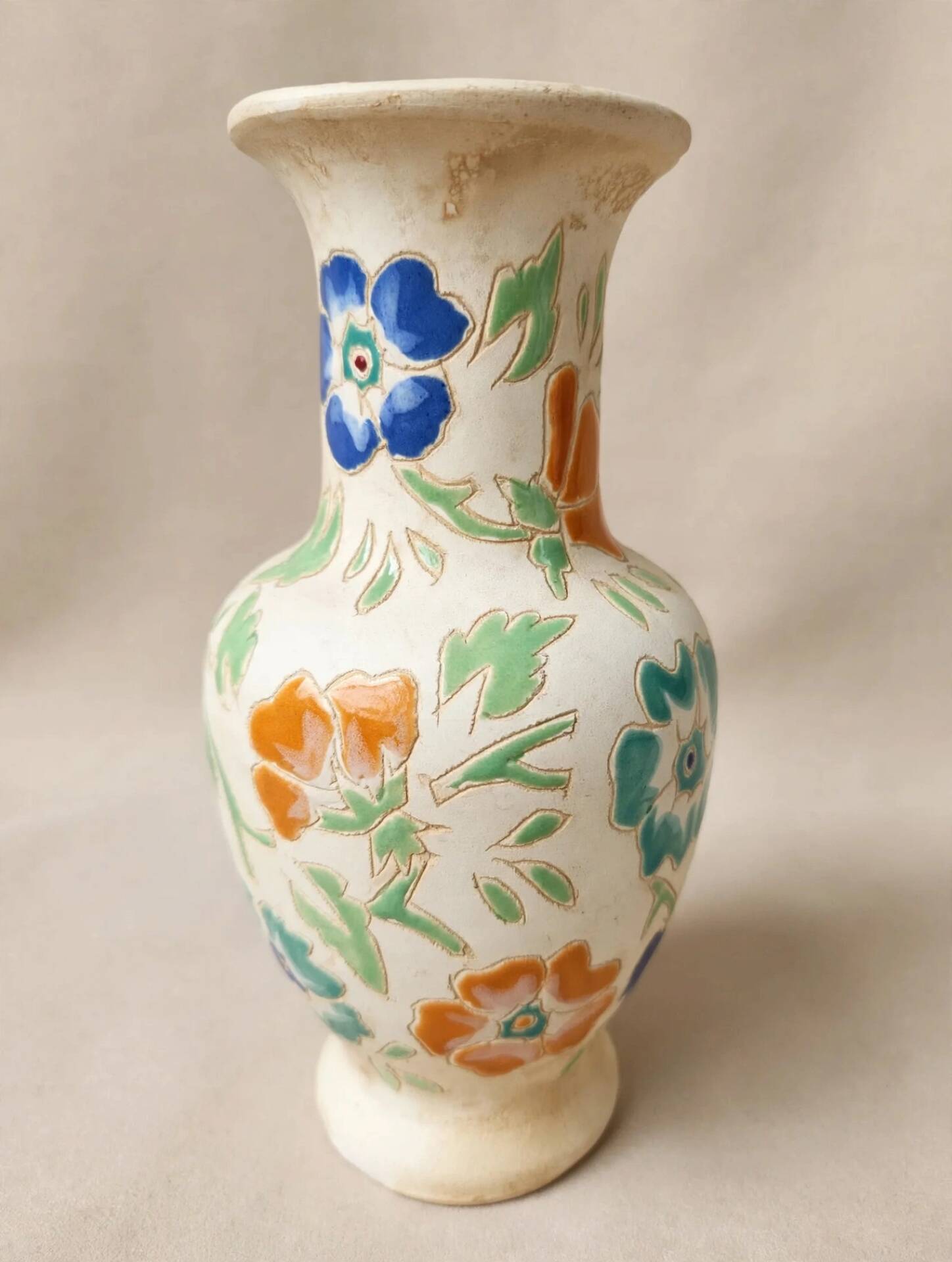 Antique Art Deco vase Émaux de Longwy polychrome flowers - 1920/3