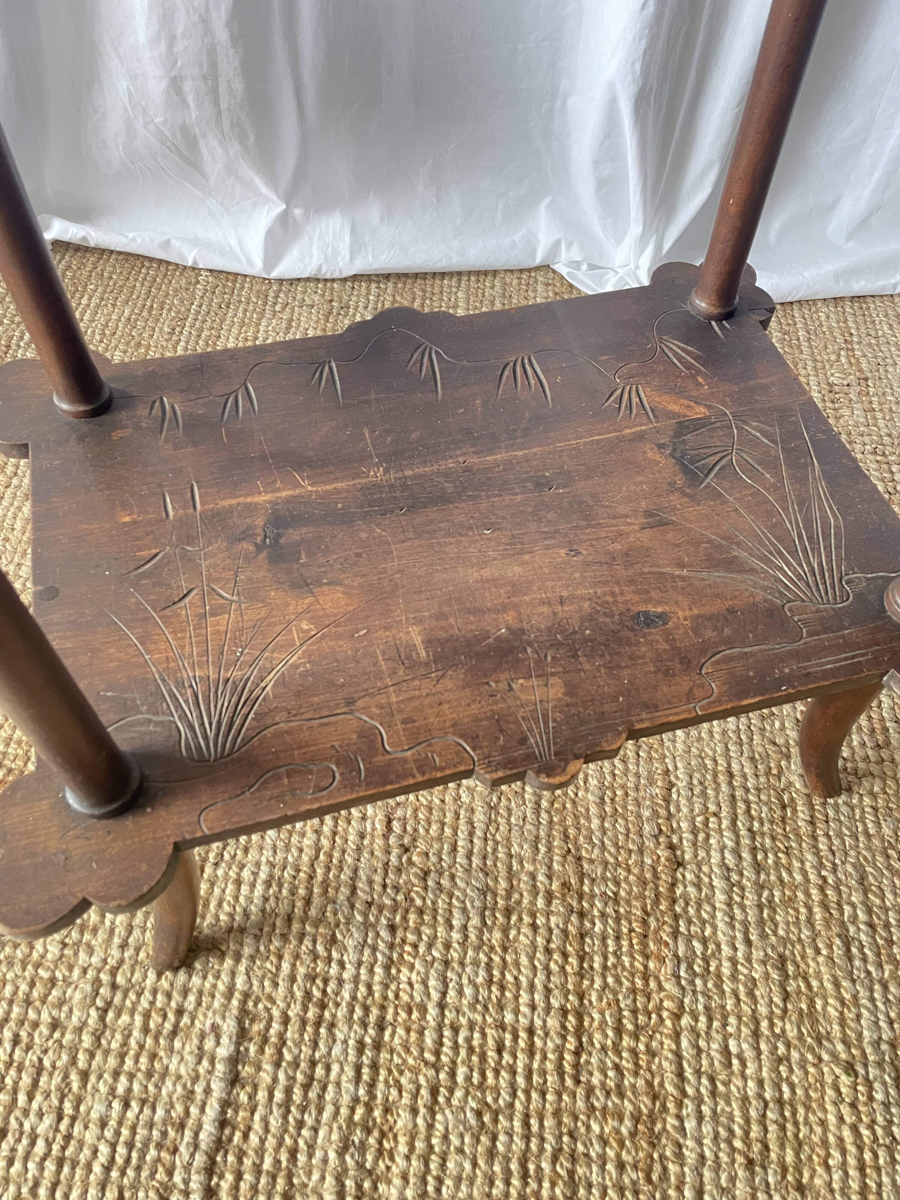 Elegant Art Nouveau side table in walnut, France early 20th century.