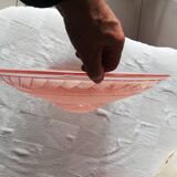 Antique ceiling light in frosted and etched pink glass