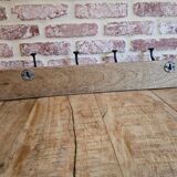 Solid teak coat hook with 4 double cast iron hooks