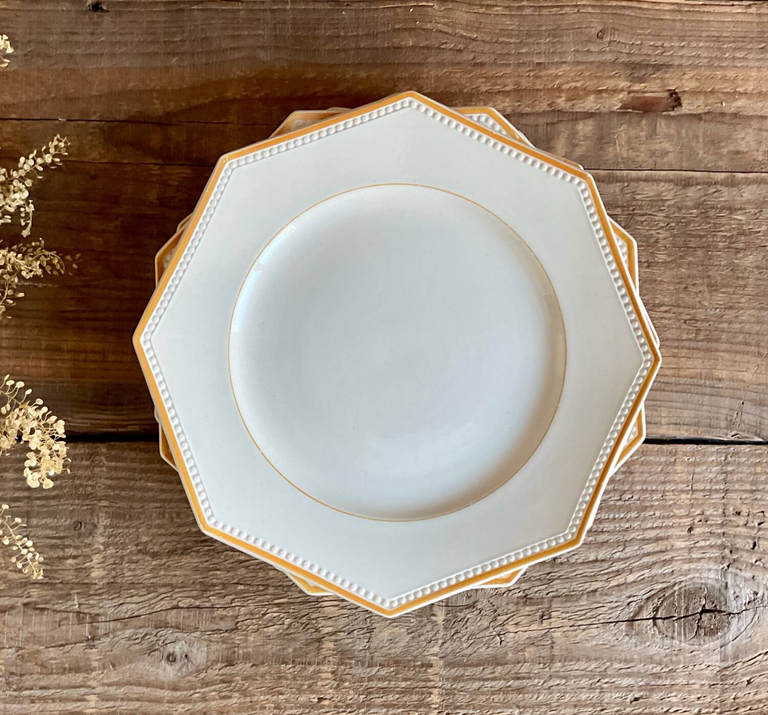 4 Sarreguemines octagonal beaded plates