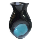 free-form design vase in black and blue ceramic from the 70s