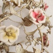 Hand-forged vintage pendant lamp with porcelain roses, Denz Neheim Hüsten