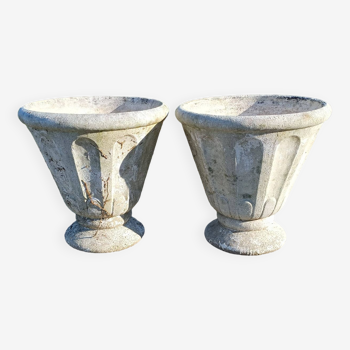 Pair of reconstructed stone vases from the 1960s grandon fréres
