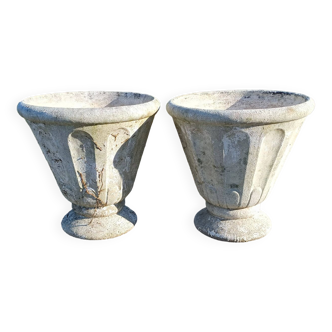 Pair of reconstructed stone vases from the 1960s grandon fréres