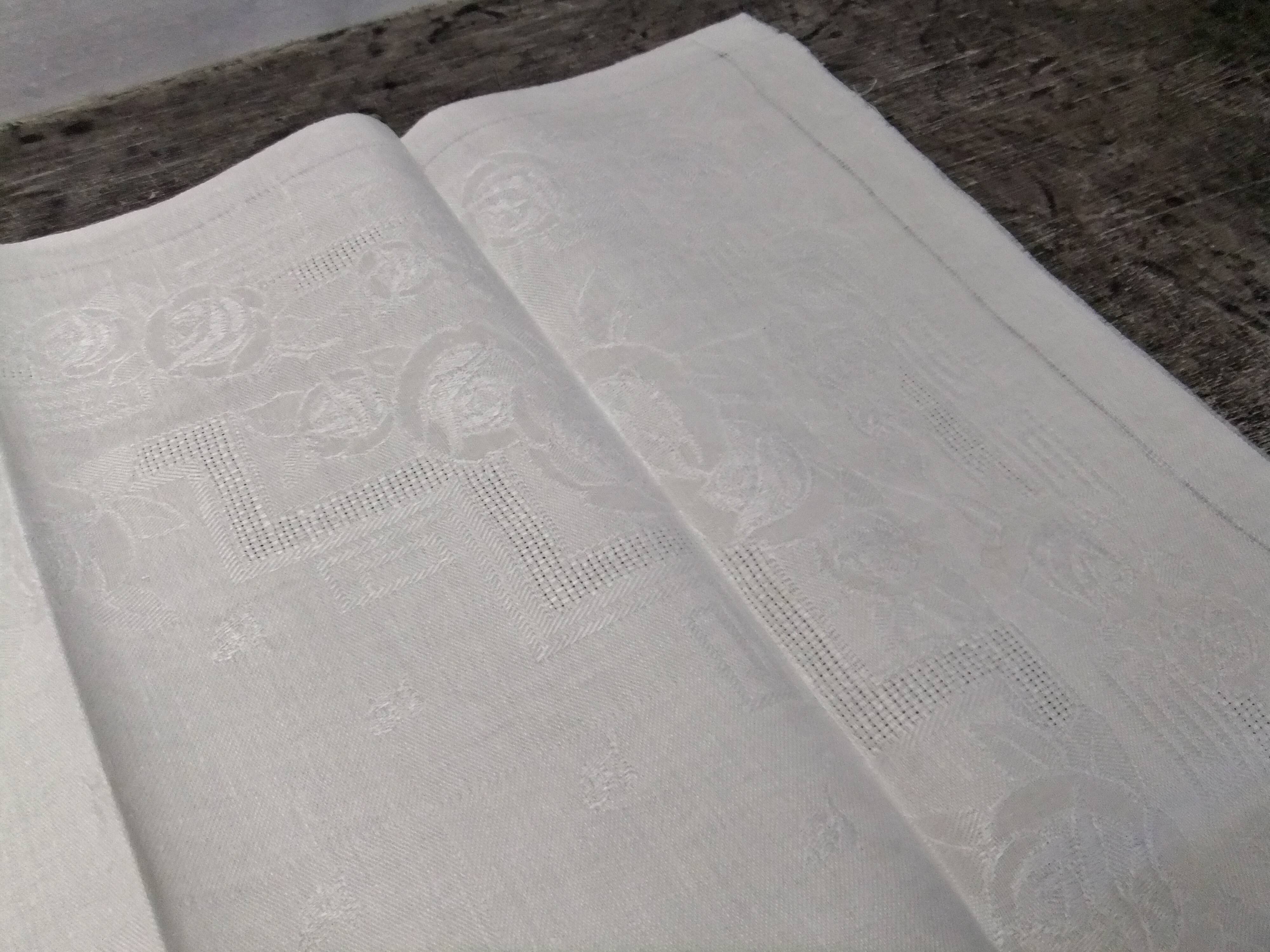 Old art nouveau damask napkins foral 60 cm