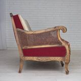 1930s, Danish 3-seater sofa, red furniture velour, furniture mesh.
