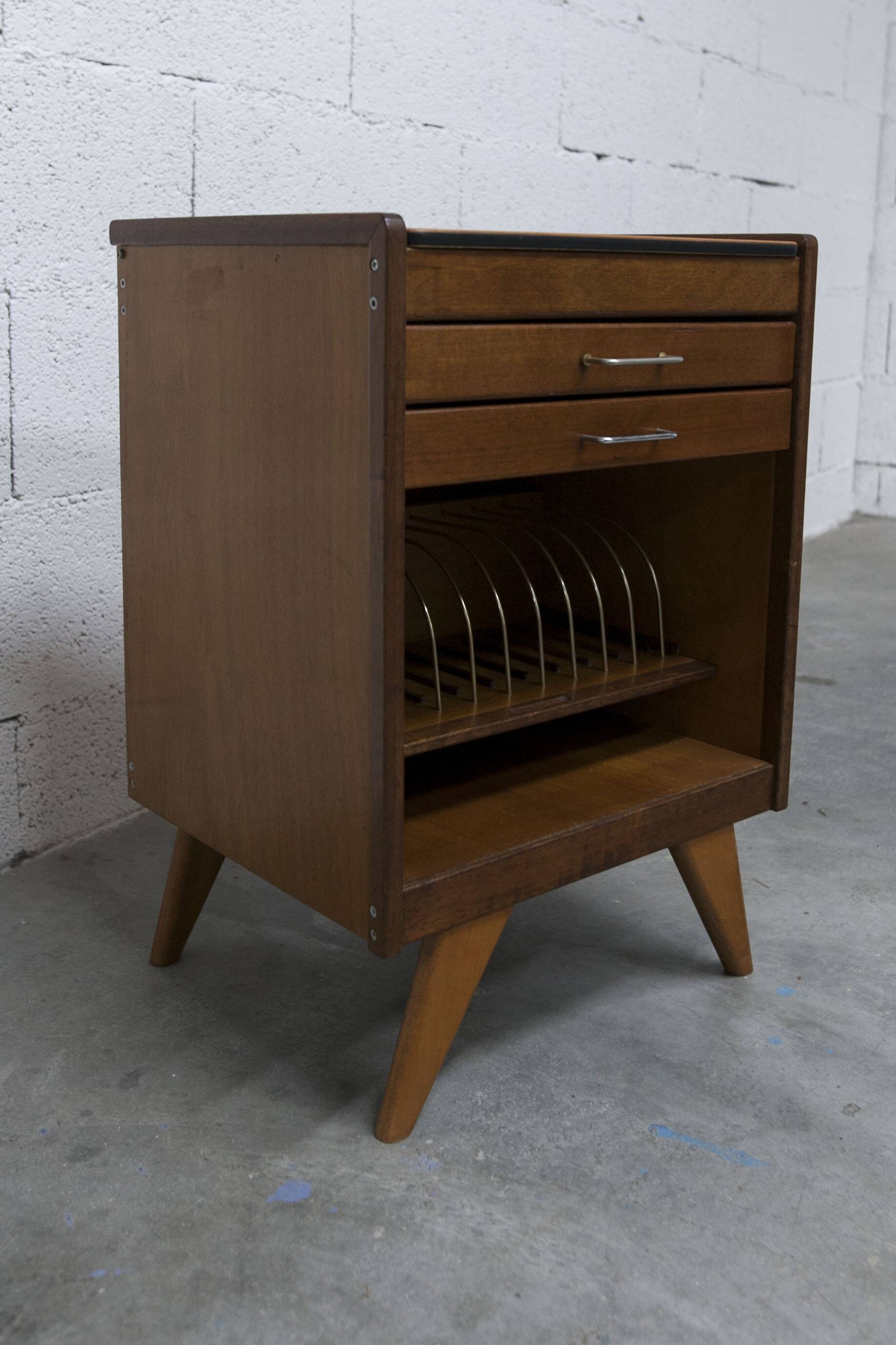 Unique 1960s bedside table with 15 complete games, compass legs, 1960s