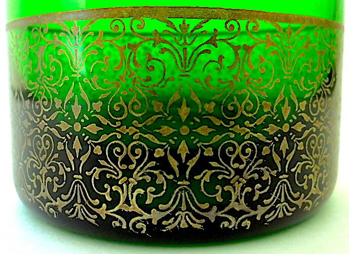 Set of six green smoked crystalline whiskey glasses