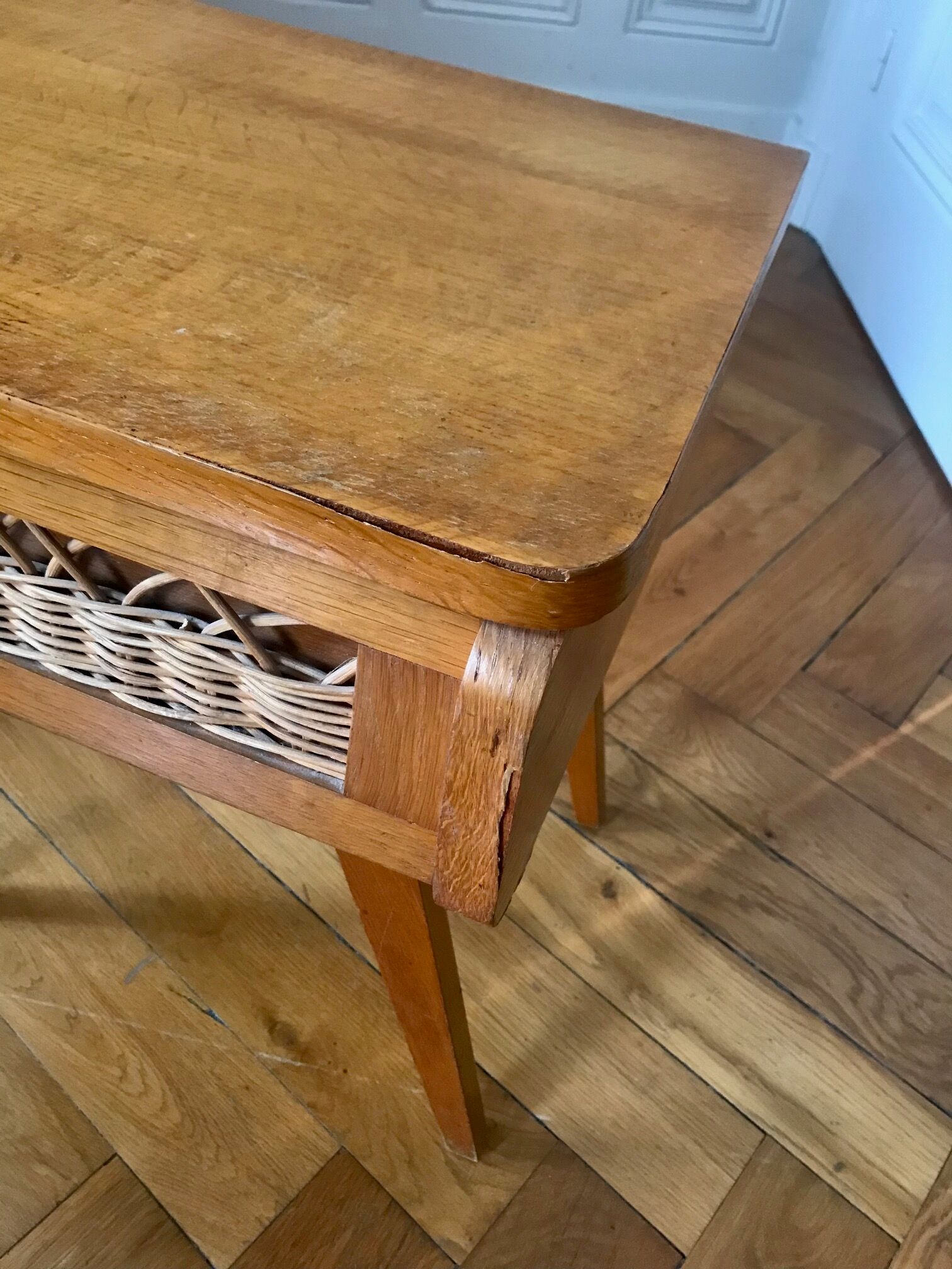 Bedside wood and rattan