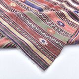 5x11 Red Blue Vintage Kilim Rug 149x326Cm