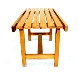 Minimalist pine bench, suede, 1970