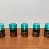 Drinking glasses in green glass and copper in mid-century style by Nanny Still, 1960s, set of 5.