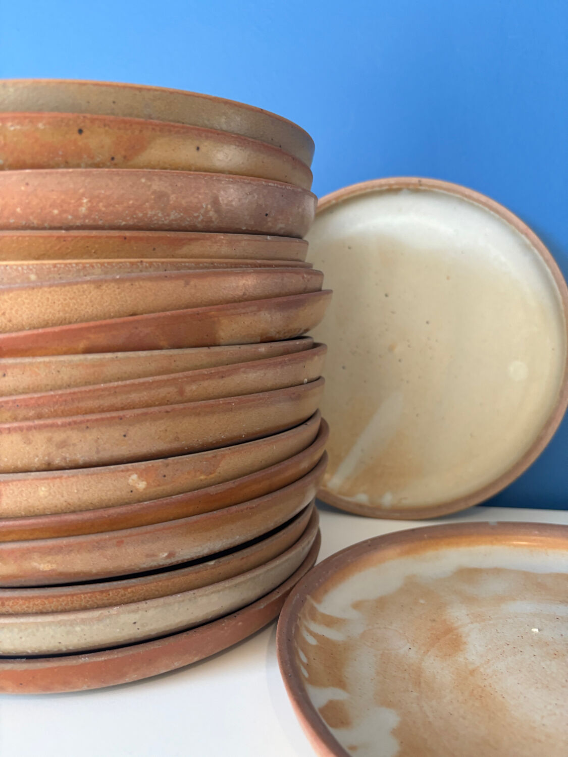 Natural stoneware plate 1970 vintage ceramic beige