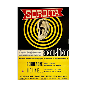 Original Italian poster Sordita Acousticon - Ricciuti Roberto 1955 - Small Format - On linen