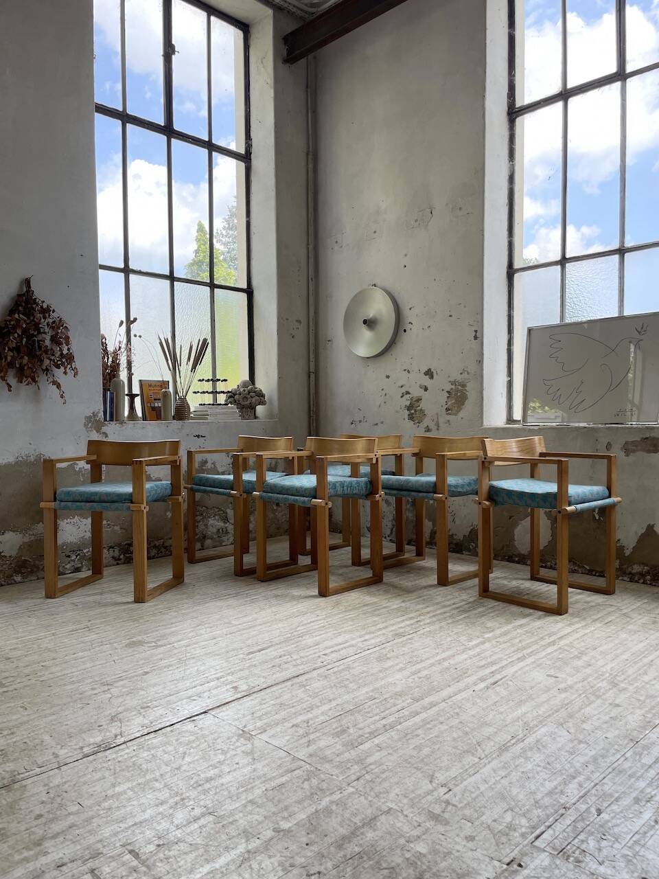 Set of 6 oak chairs with armrests Ate Van Apeldoorn