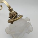 Art Nouveau bronze wall lamp with its rose-shaped glass paste tulip